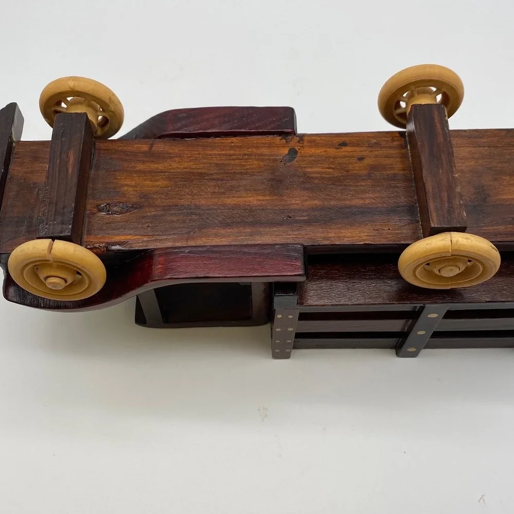 Handmade Wooden Stake Bed Truck Model Vintage Style Brown Collectible Decor Read